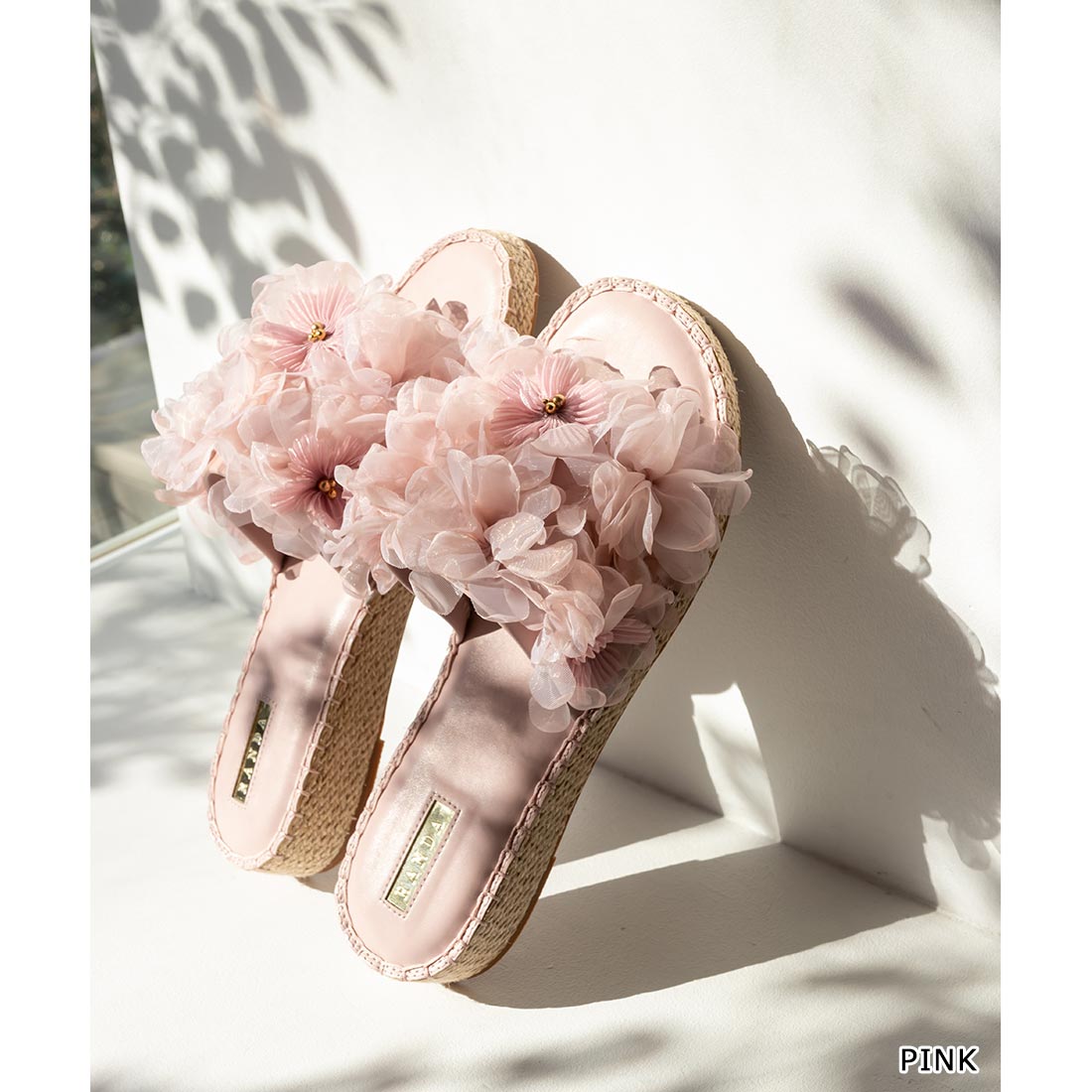 ランダ RANDA ストレスフリー/シフォンフラワーミュールサンダル