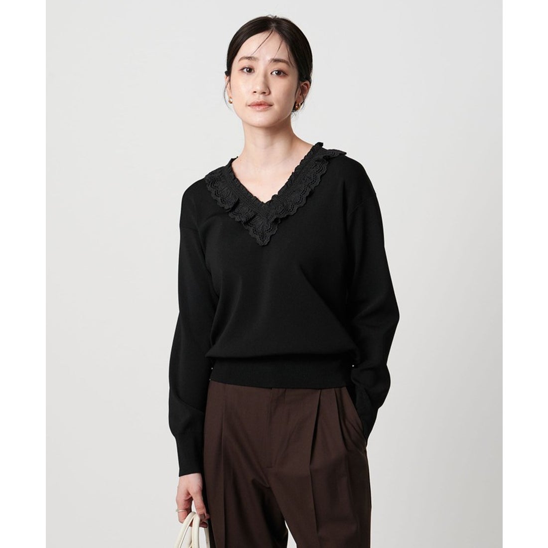 UNITED ARROWS スカラップ レース フリル ニット‐ウォッシャブル