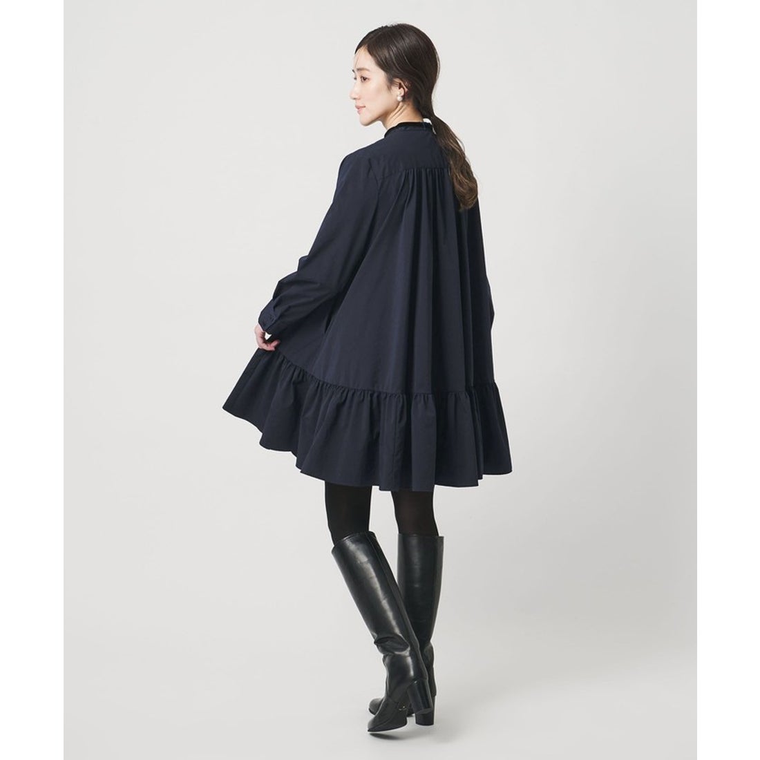 UNITED ARROWS タフタ ギャザー ティアードワンピース ‐ウォッシャブル