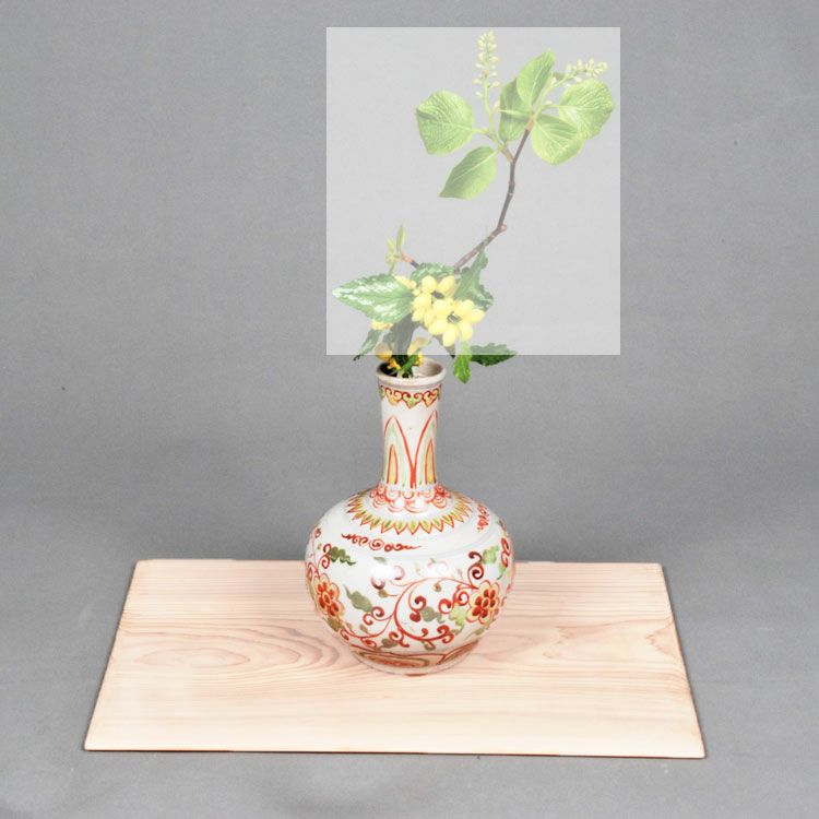 茶道具 花入下蕪花入 五彩 蓮華唐草文 越南製