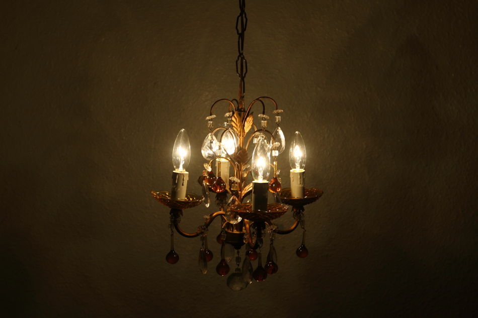 ムラーノアンバーガラス&クリアドロップ ゴールドギルトシャンデリア(4