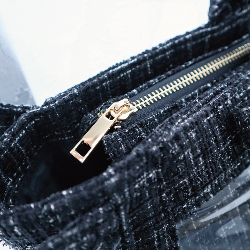 パレットリリーツイードバッグ ビジューリボン ビッグサイズ ブラック