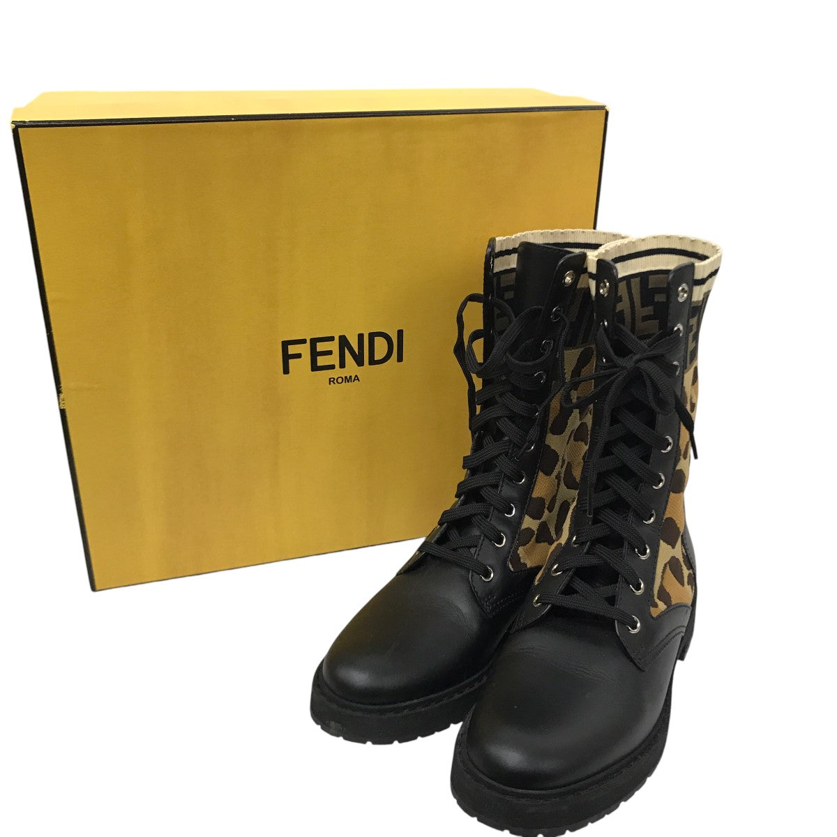 FENDI(フェンディ) Rockokoレオパードバイカーブーツ ブラック