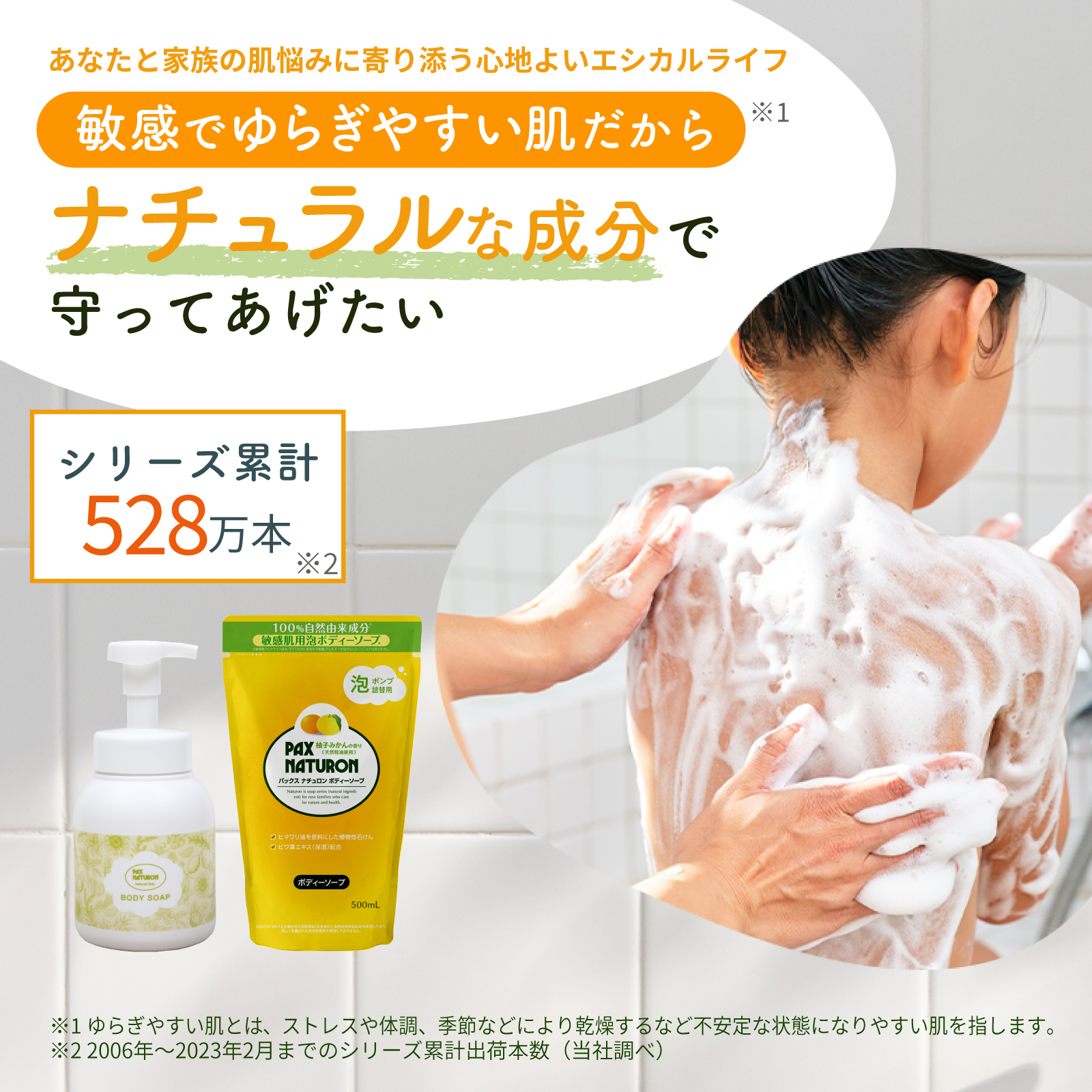 泡ボトルセット（ボディーソープ柚子みかん 詰替用 500mL、濃密泡