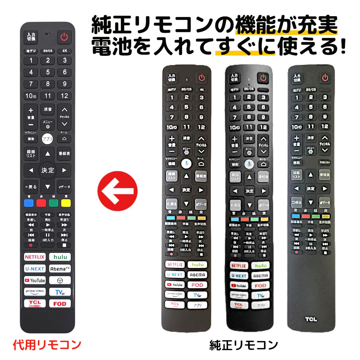 楽天市場】TCL テレビ リモコン RC843JJB1 RC843JJB2 電池付き 32S5401
