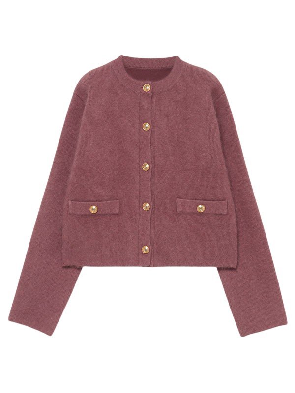 anuans ラクーンブレンドノーカラーニットジャケット アニュアンス