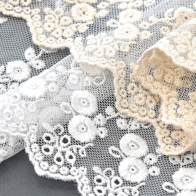 MY mama チュールレース 生地 布 花柄 刺繍 手芸 幅広 生成り おしゃれ
