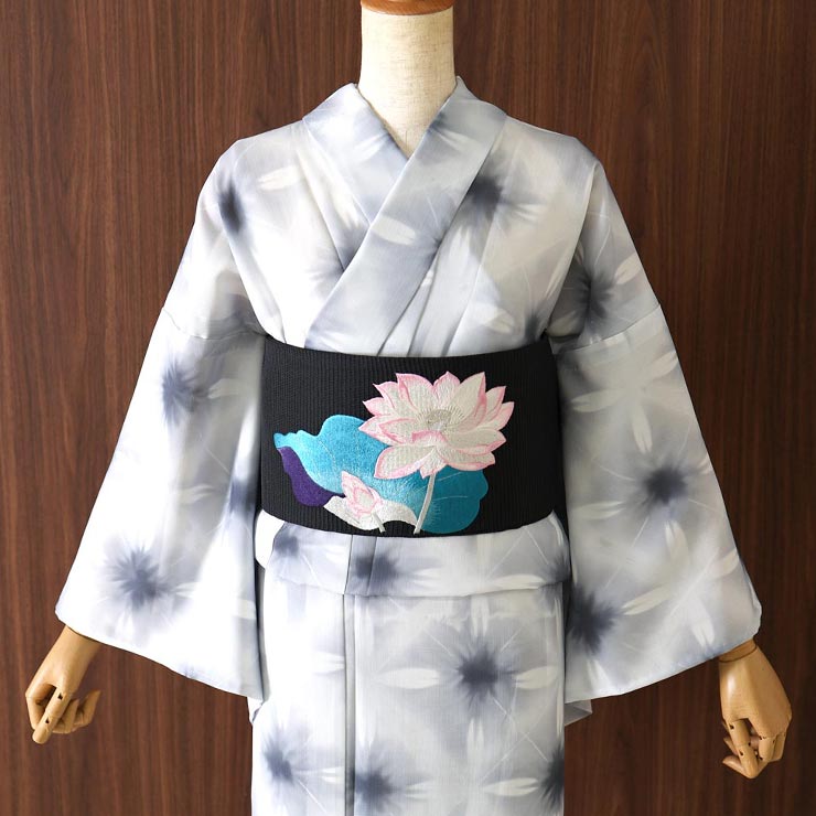 洗える 浴衣 雪花絞り 調 墨色 バチ衿 お仕立て上がり セオα 東レ