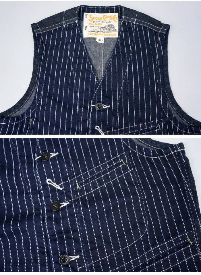 SUGAR CANE シュガーケーン 9ozウォバッシュストライプ ワークベスト