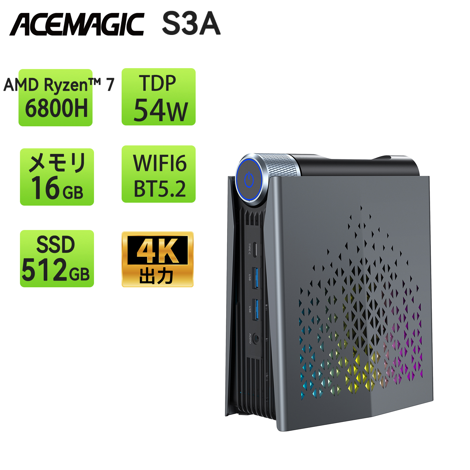 ミニPC 高性能 AMD Ryzen7 6800H 16GB DDR5 4800MHz 512GB SSD PCIE3.0