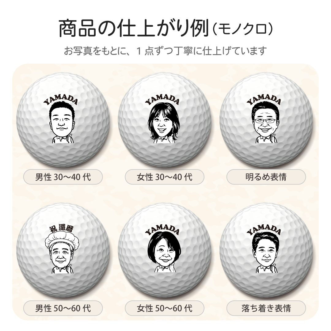 Callaway（キャロウェイ） 似顔絵 ゴルフボール モノクロ 写真から作る