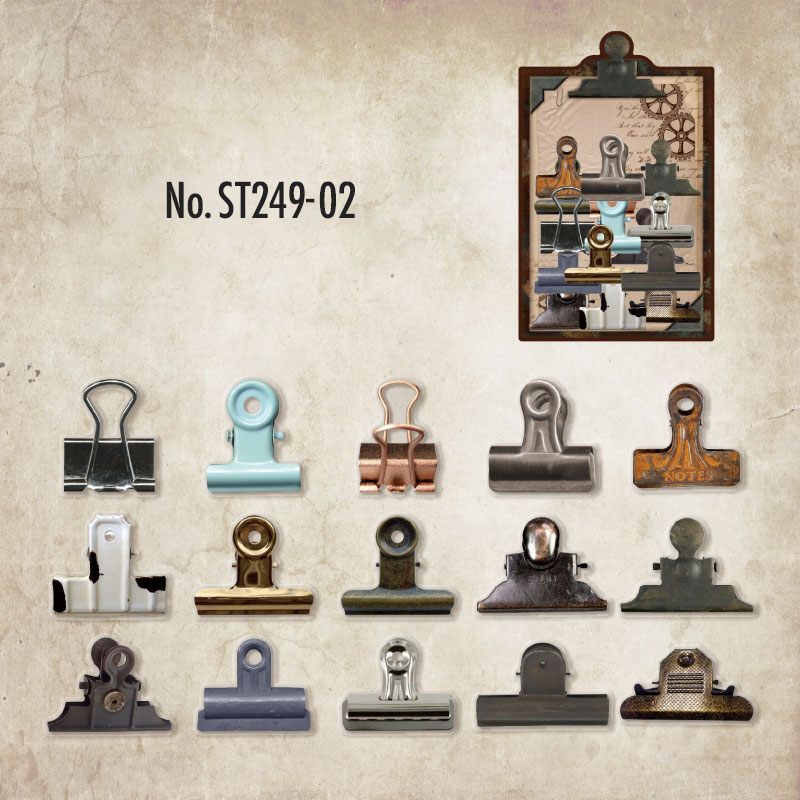 コラージュ 素材 シール 歯車 鍵 クリップ 金具 ジャンクジャーナル