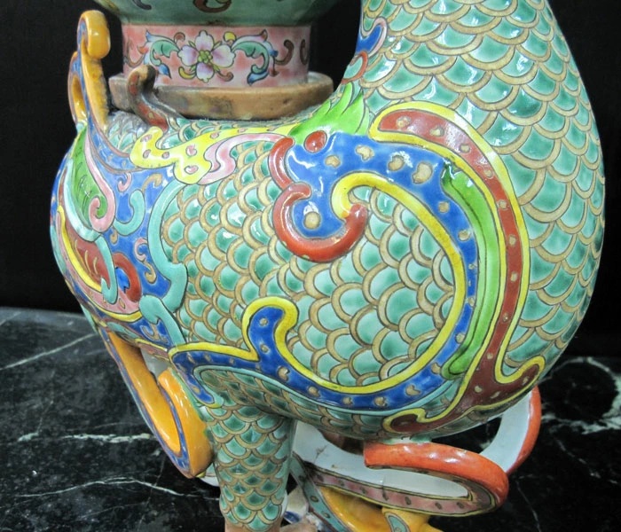 景徳鎮 十錦 動物飾り壺（1対） 高さ約35cm 中国 陶磁器 花瓶 オブジェ