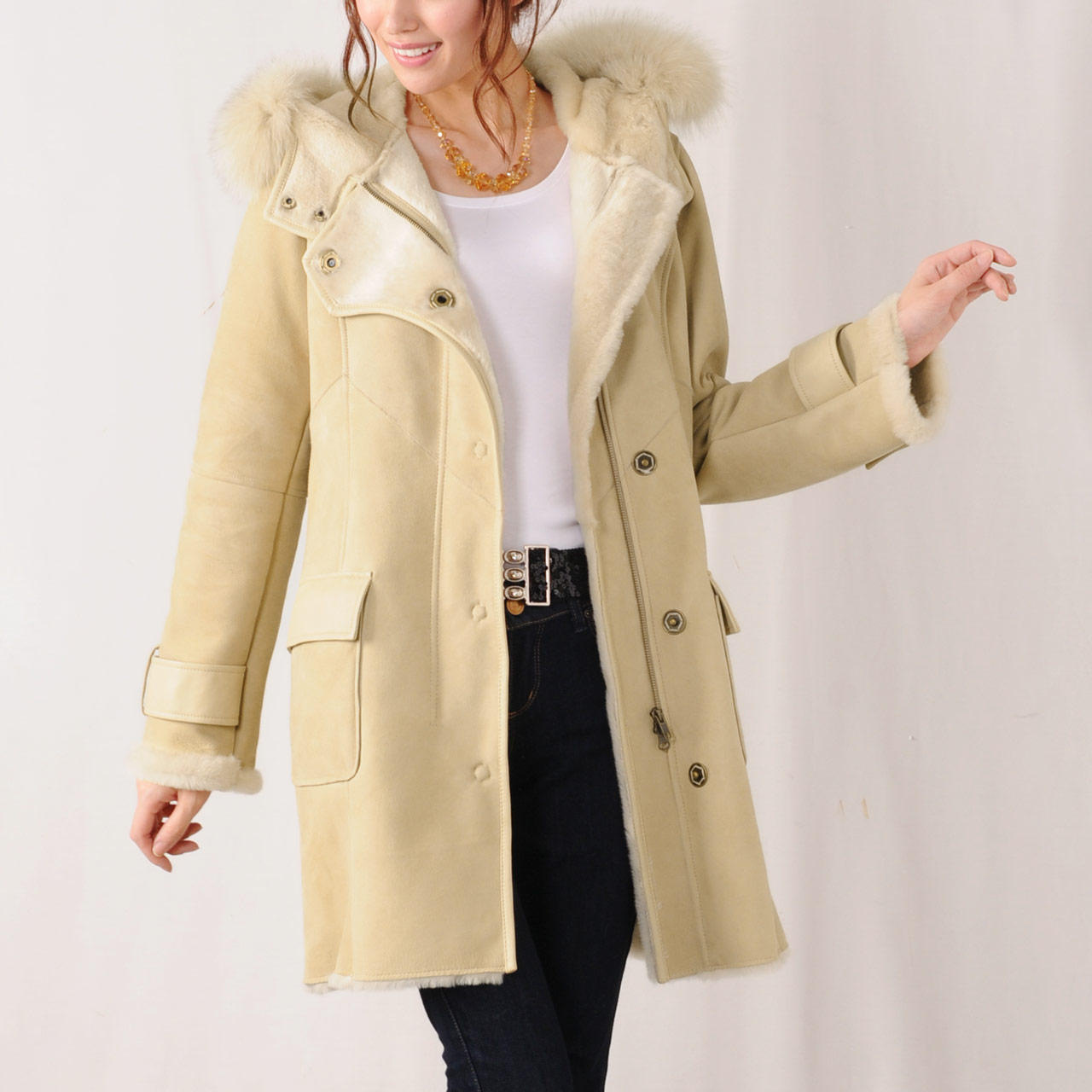 sankyo shokai（三京商会） ＜爆買＞ムートンコート Wフェイス フード