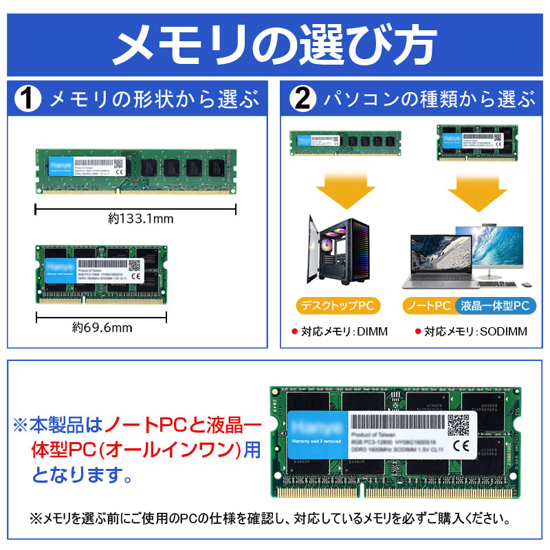 Hanye ノートPC用メモリ PC4-21300(DDR4-2666) 8GB SODIMM Hanye 1.2V