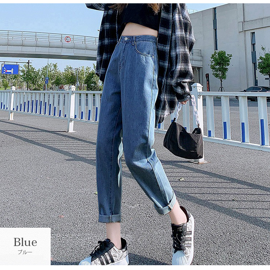 デニムパンツ ストレート ロング丈 ジーパン カジュアル ブラック