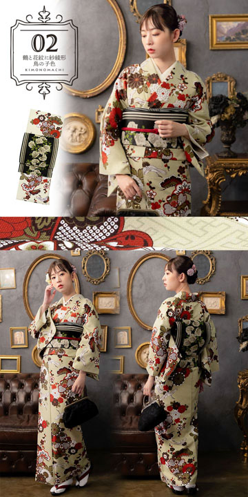 KIMONOMACHI 洗える着物 セット「袷着物＋京袋帯の2点セット 全8柄