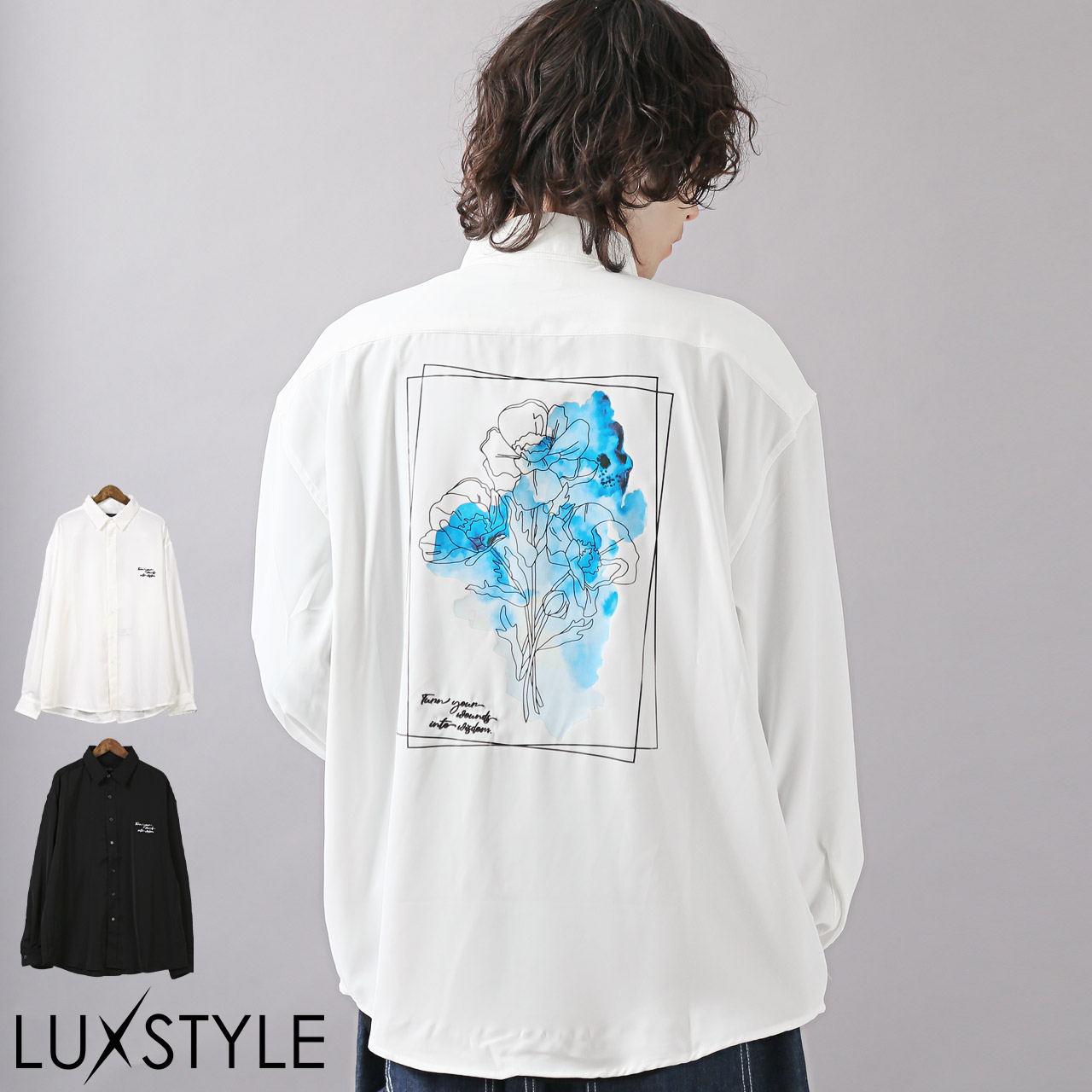 長袖シャツ メンズ バックプリント ロゴ 刺繍 フォトプリント ビッグ