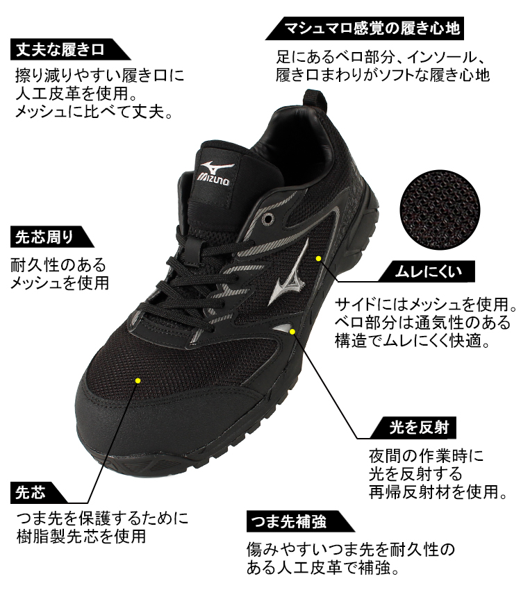 MIZUNO（ミズノ） 安全靴 通気性 ローカット 紐 F1GA1803 オール