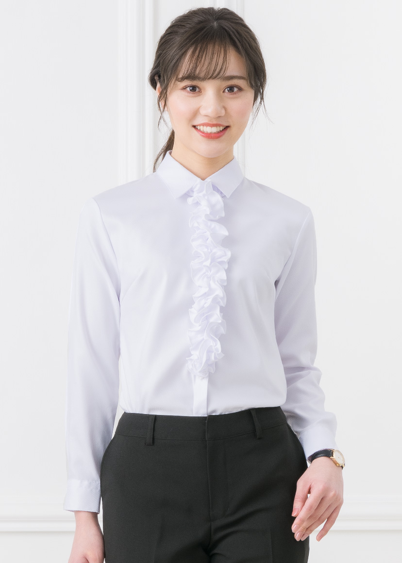 ブラウス レディース リボン フリル シャツ ストレッチ UV ワイシャツ