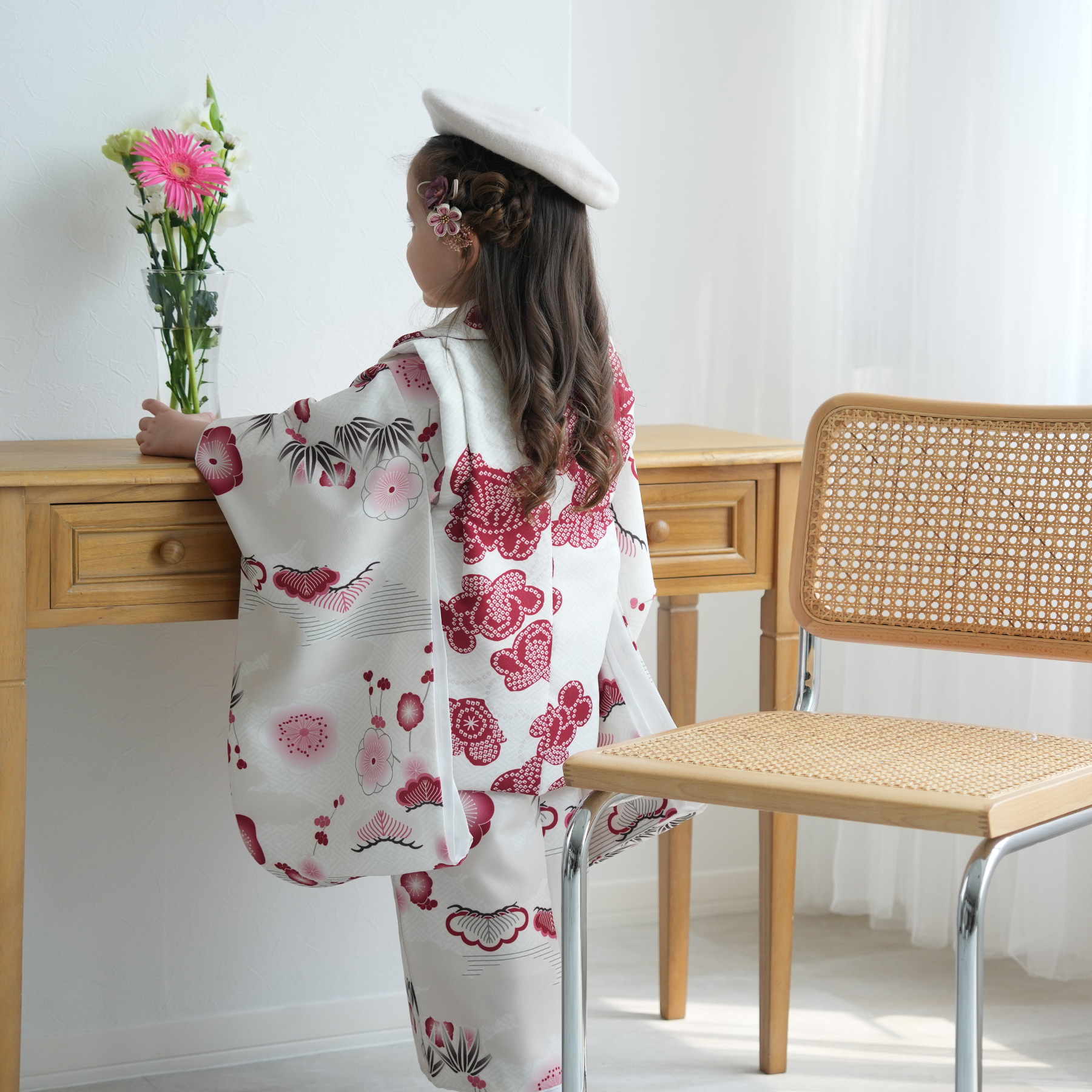 七五三 着物 3歳 女の子 ひよこ商店 kids ベレー帽つき被布フルセット