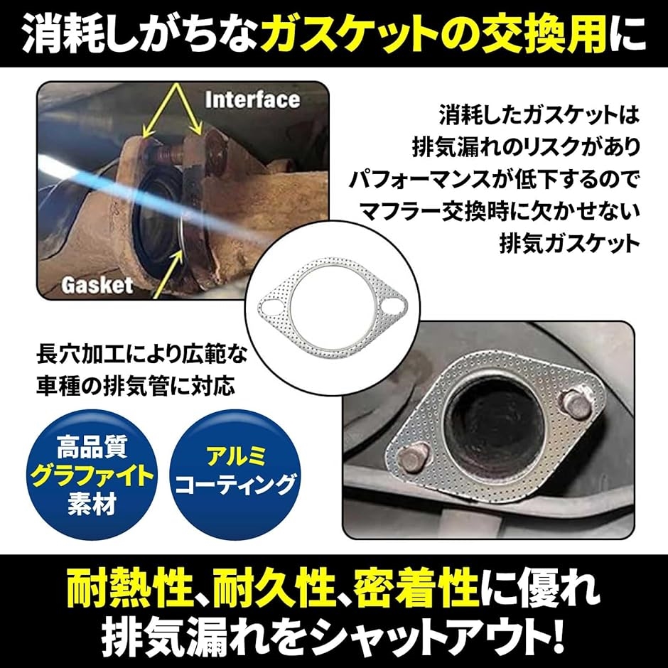 マフラーガスケット 4枚セット フランジ バイク 車 2mm 内径63.5mm