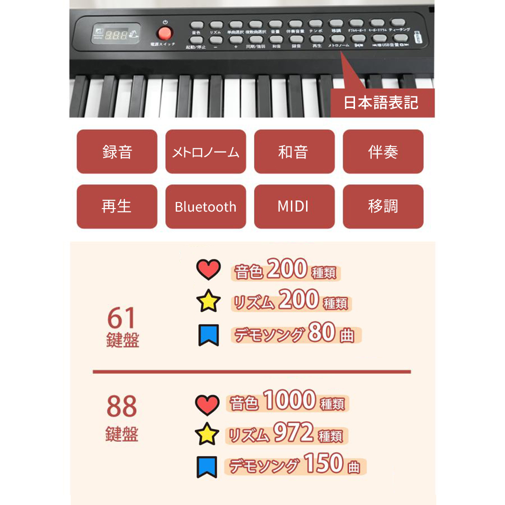 爆買】DOMIYA 電子ピアノ 楽器 キーボード 61鍵盤 88鍵盤 折りたたみ