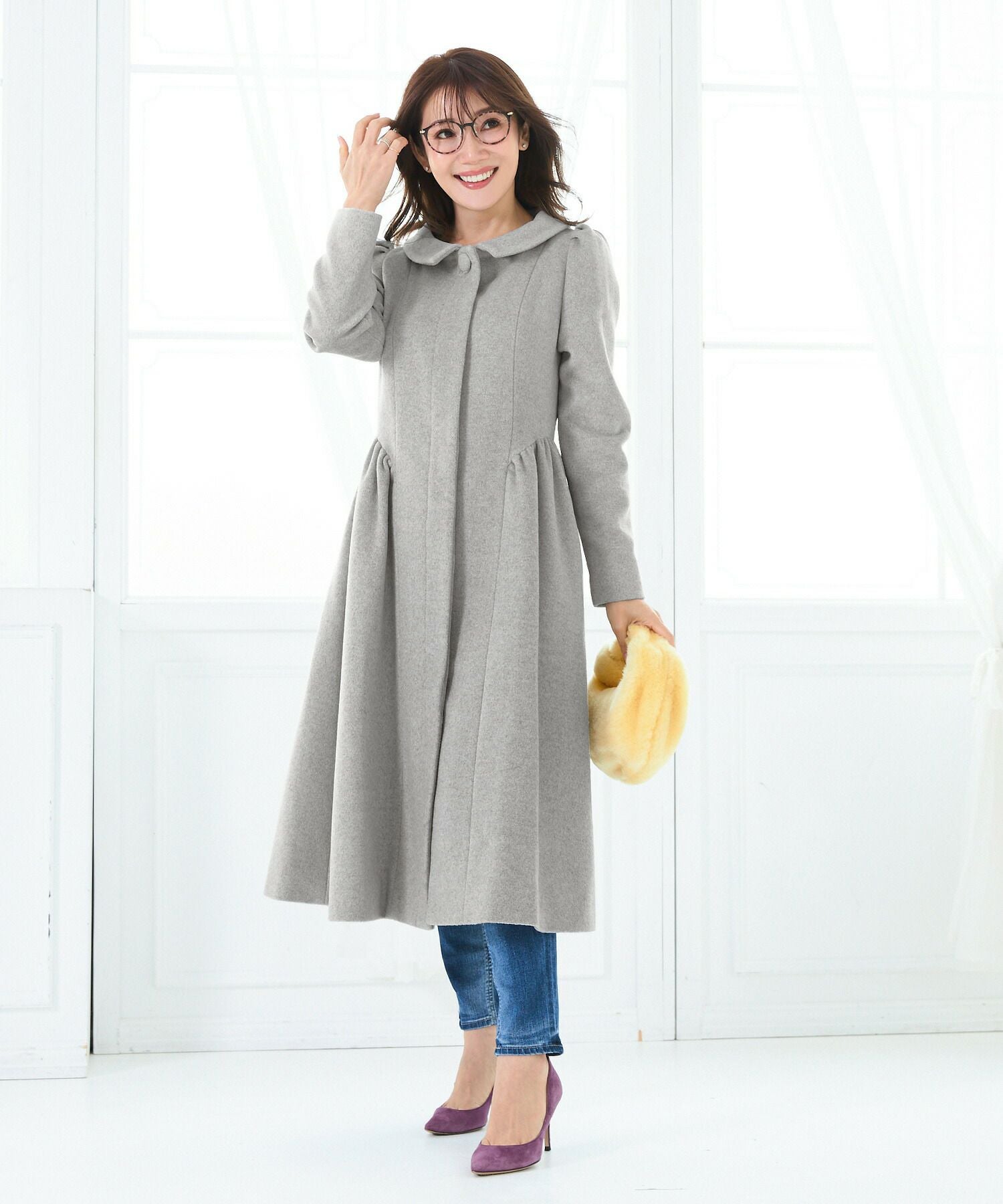 OUTLET-SALE フラットカラー プリンセスカット コート Liala×PG 全2色