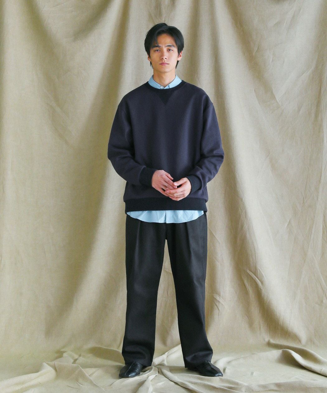 日本製和歌山ミラノリブ10オンスクルーネックスウェットライクバルーン