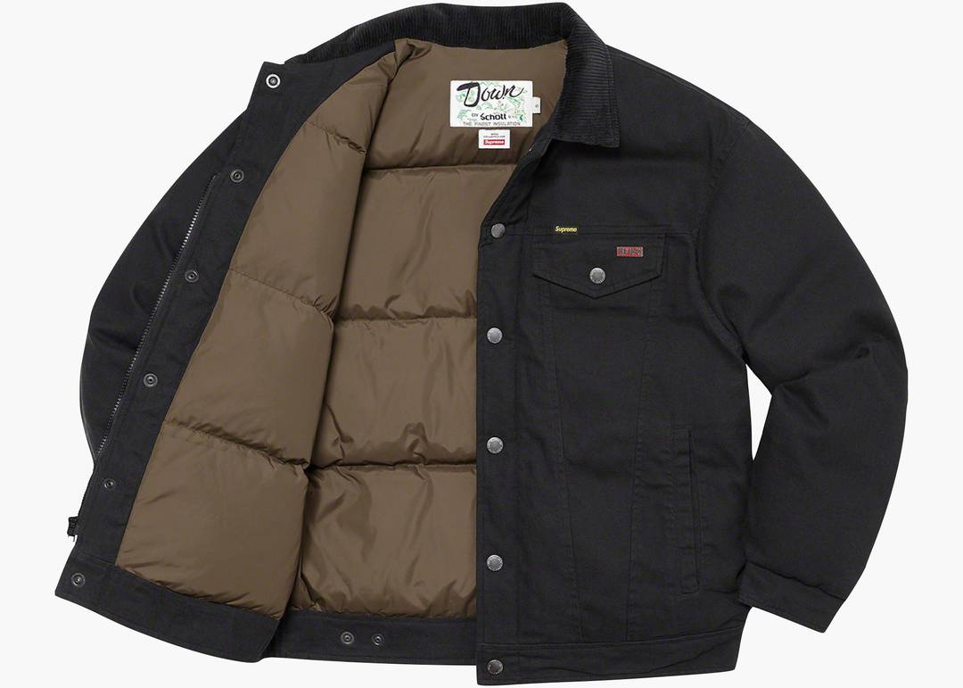 Supreme Schott Canvas Down Trucker Jacket Black | Hype Clothinga