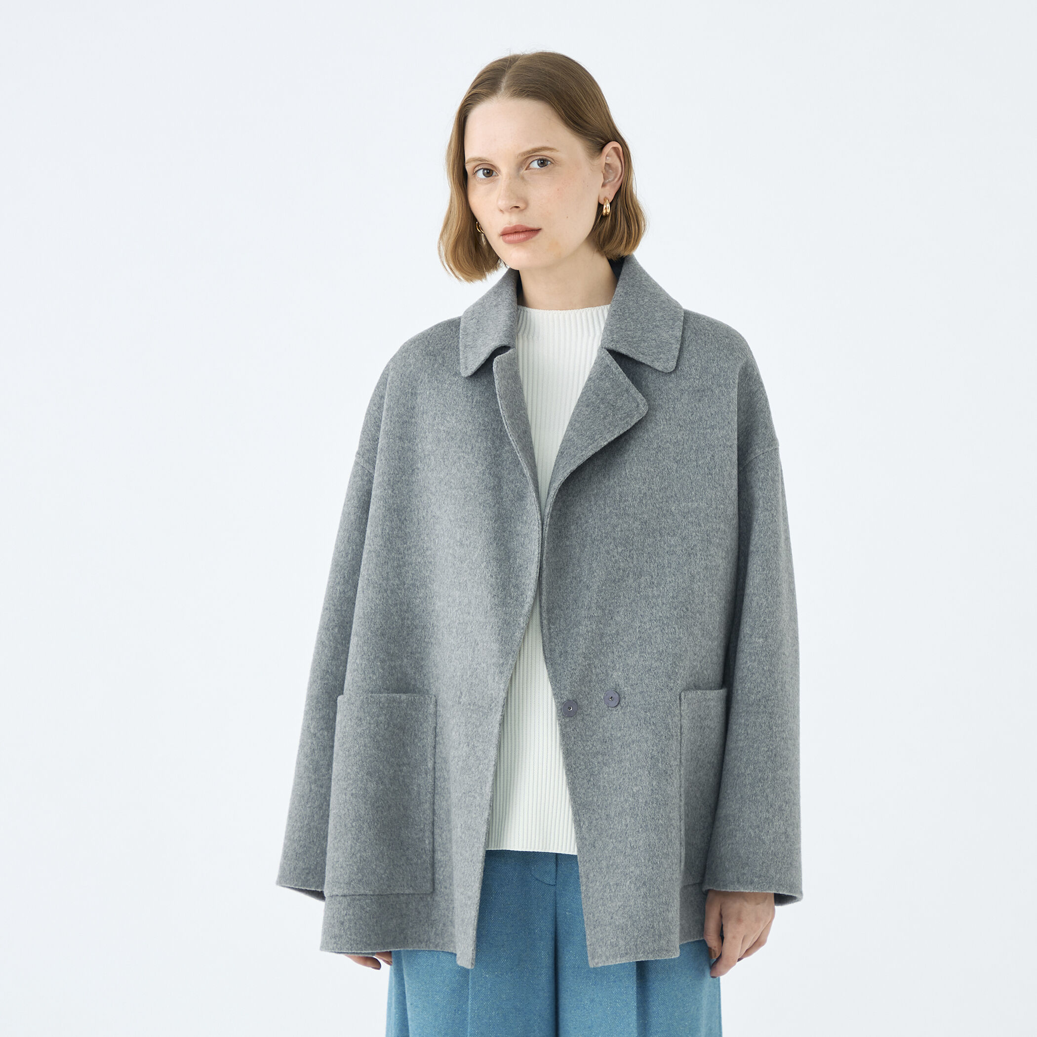 プレミアムウールリバー オープンカラーショートコート