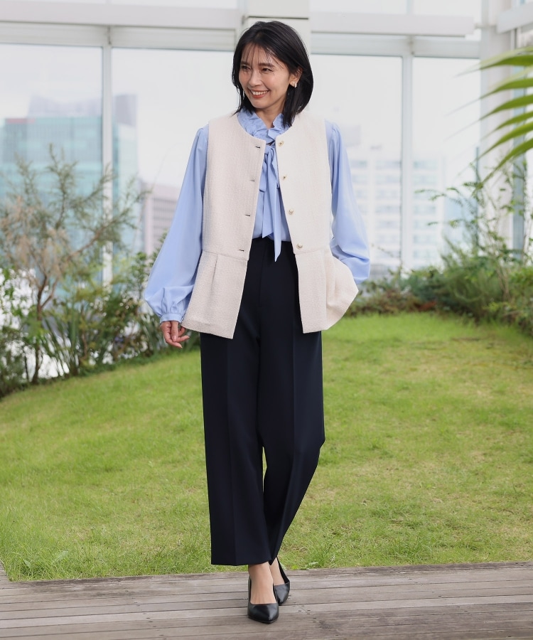 ONOFF活躍/セレモニー/通勤】ギャザーリボンタイブラウス/洗える