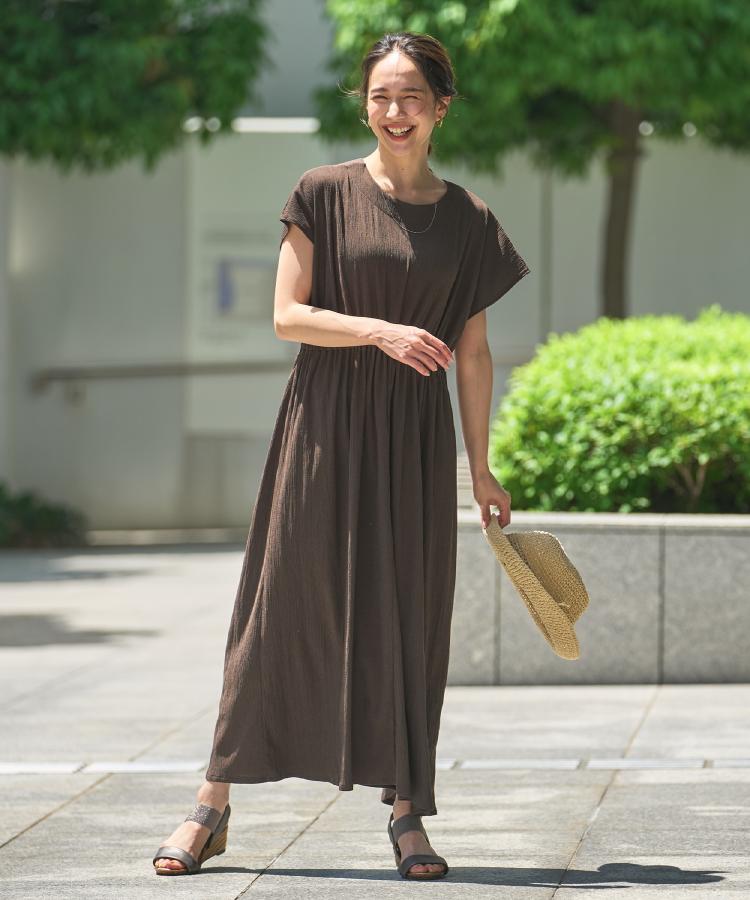前後2WAY】さらりと大人上品に 楊柳フレンチワンピース（マキシ