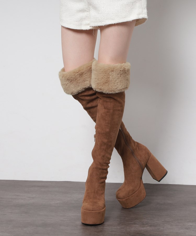 ラク盛り／ニーハイブーツ】リピーター続出／脚長美脚 ふわもこ2WAY