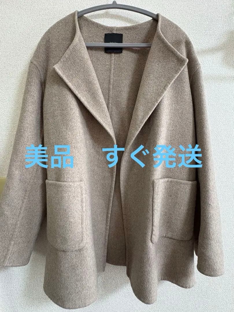 Spick&Span ノーカラーリバーコート　ベージュ　ウール　ミディアムコート Spick & Span（スピックアンドスパン）の「ボリュームスリーブノー