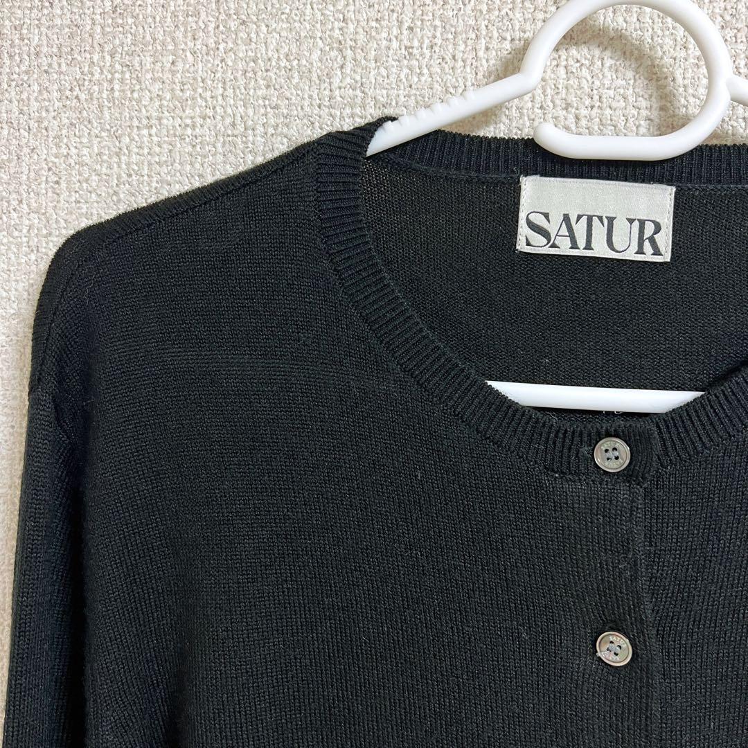SATUR Basic Crew Neck Fine Cardigan ブラック Basic Crew Neck Fine