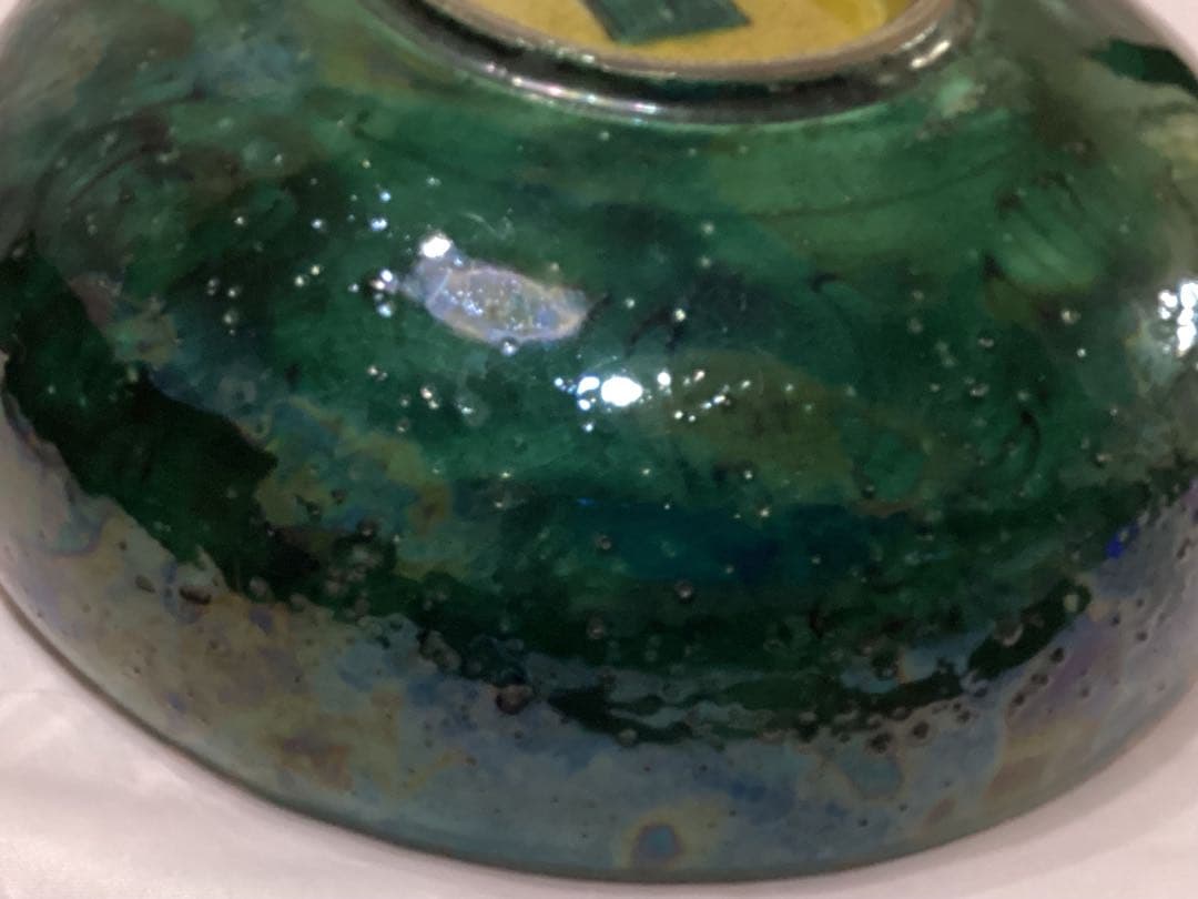 古九谷青手唐絵見付鉢 江戸時代 緑角福 獅子に牡丹紋 再興九谷 骨董 美