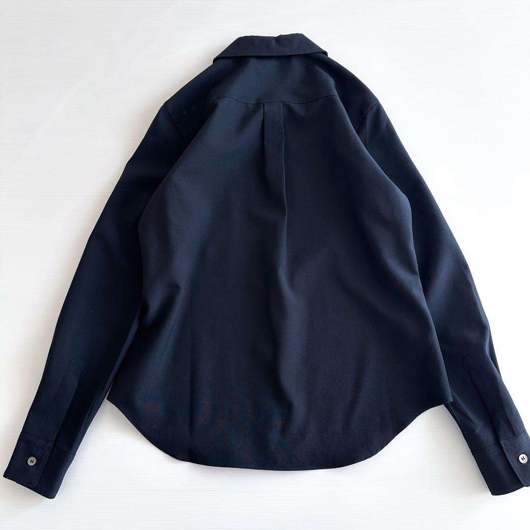 美品】ローブドシャンブル コムデギャルソン / ウール丸襟シャツ 紺 S