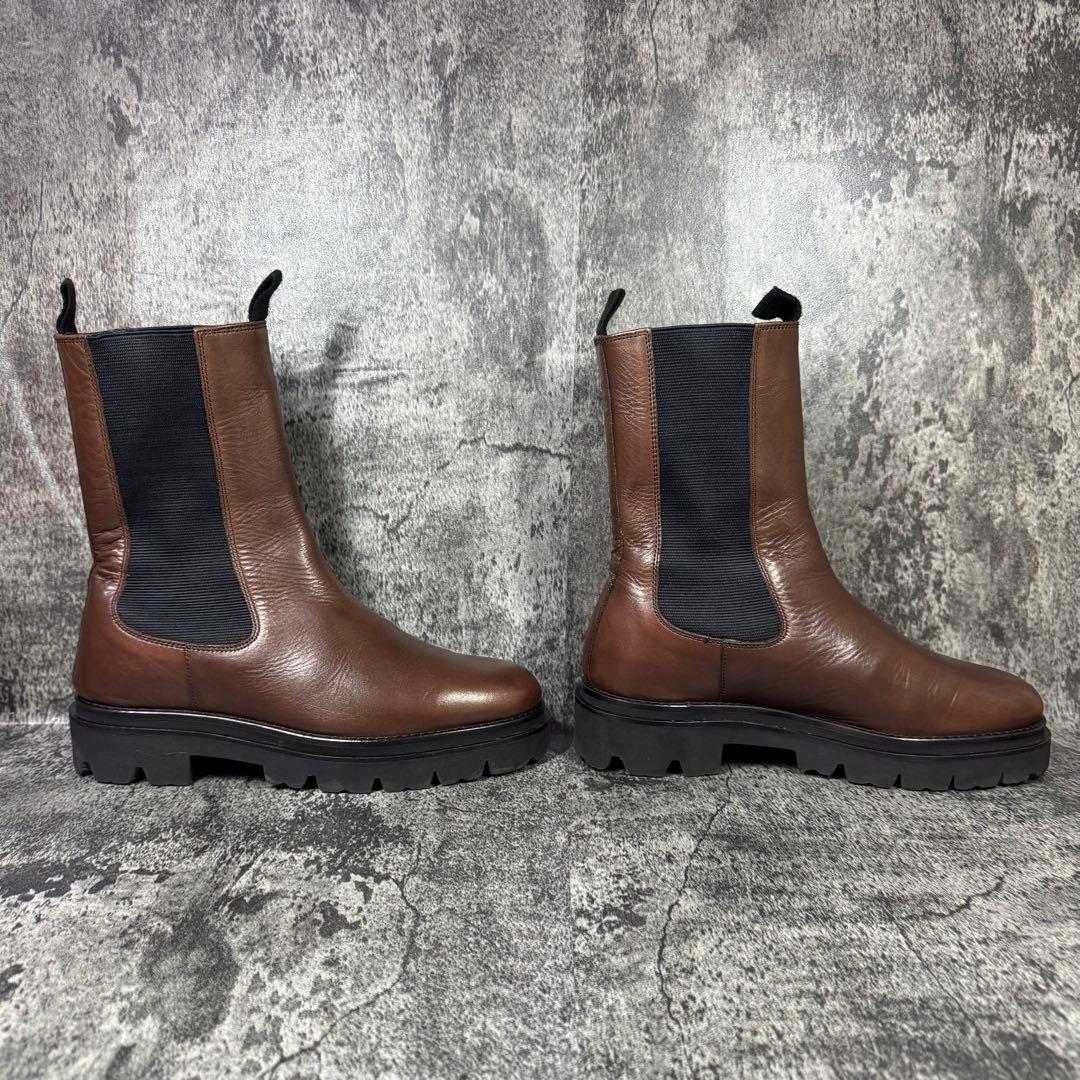 【美品】SAYA サイドゴアブーツ タンクソール ブラウン レザー 24.5cm