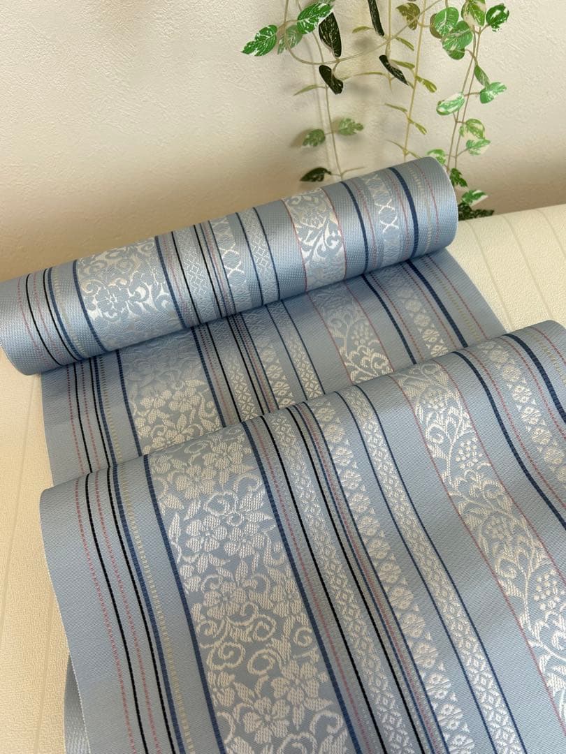 新品未使用品 博多織 着物 小紋 紬 未仕立て品 八寸名古屋帯 博多帯 Prices down2）本場筑前博多織 名古屋帯「焦げ茶色 華文縞」 未仕立て