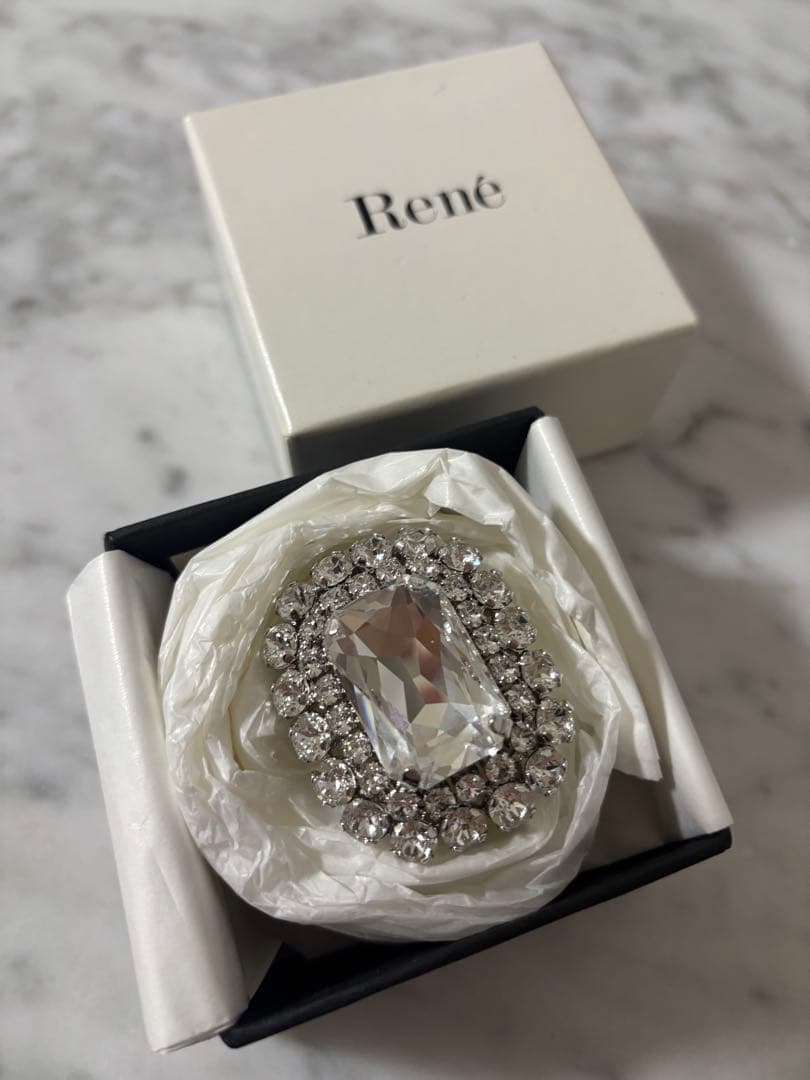 René クリスタルブローチ ヴィンテージブローチヘアピン／グリーンクリスタルブローチ（VBHP-001