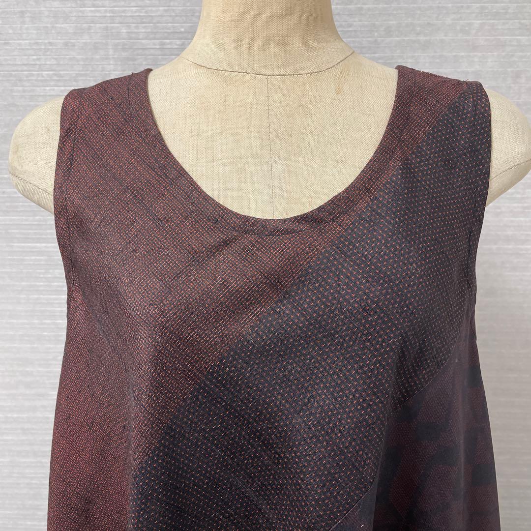 着物ワンピーステントラインマキシ丈《11》大島紬や紬等(7マルキ含)M〜L