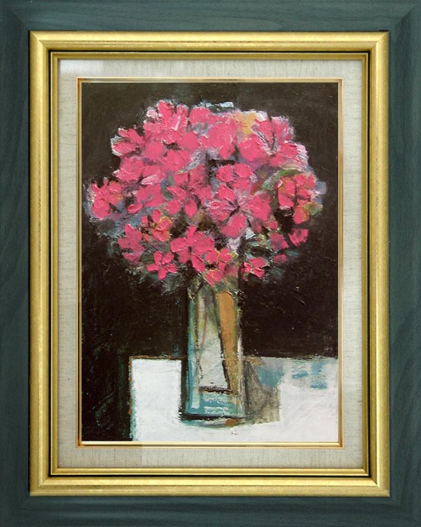 油絵 菅家令子 絵 絵画インテリア 額付(青緑＋金色の枠)uF6-113602花 油絵 菅家令子 絵 絵画インテリア額付(青緑＋金色の枠) F4-071012女性