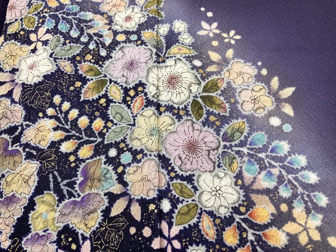 翠山工房 辻が花 絞り やまと誂製 袷 訪問着 正絹 紫 黒 紫紺 1357