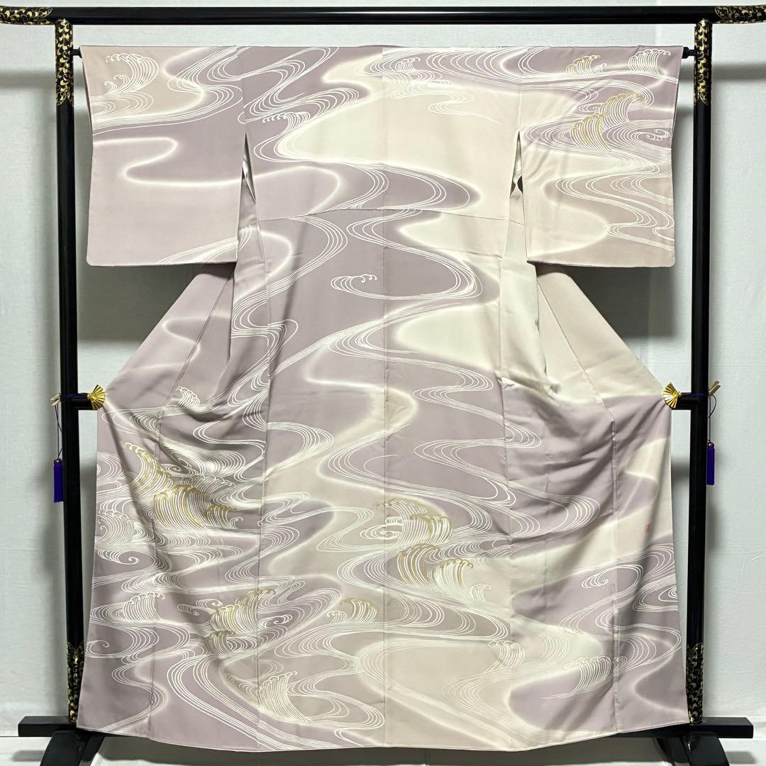 D139 訪問着　荒波　流水　金駒刺繍　落款入　正絹　着物　袷　極美品 楽天市場】【中古】 訪問着 リサイクル着物 正絹 袷 フォーマル 金駒