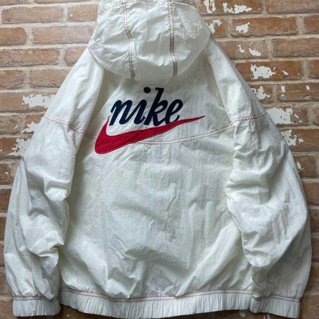 Nissy NIKE ナイキ ナイロンジャケット ロゴ ハーフジップ 白 XL