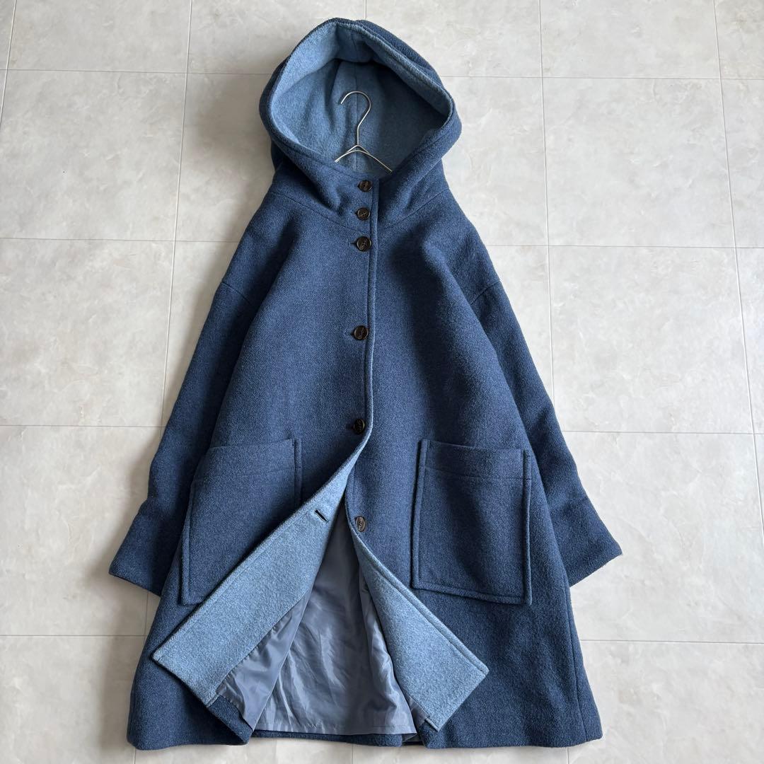 conges payes イタリア生地 フードコート 青 F ゆったり フード付きステンカラーコート【BREATH THERMO】 (E2JEC570-11