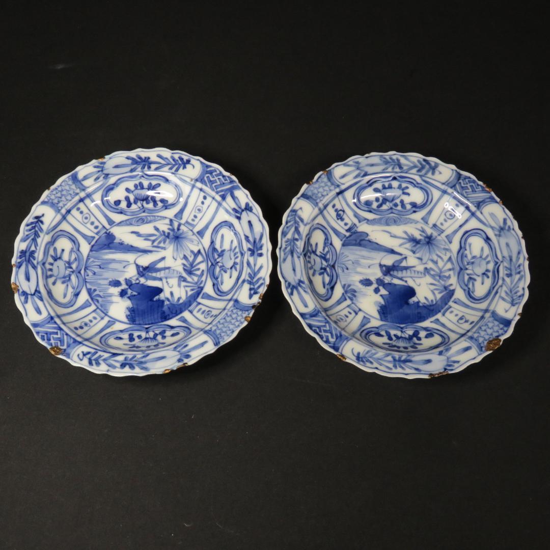 染付 小皿 皿 古伊万里 飛蝗文様 江戸 歪み 欠け 直し 芙蓉手 B傷多め 染付 小皿 皿 古伊万里 飛蝗文様 江戸 歪み 欠け 直し 芙蓉手 B傷