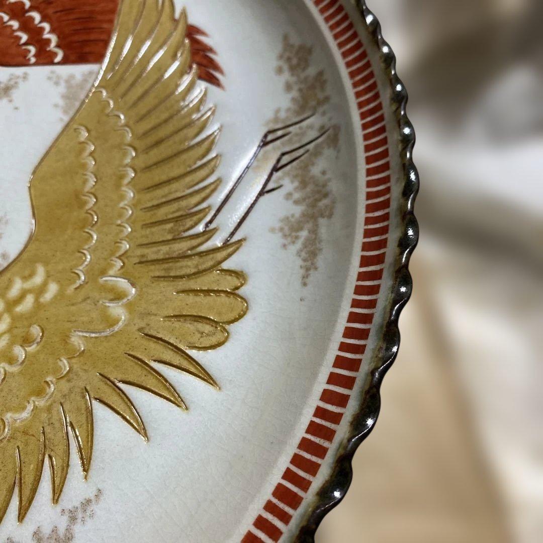 色絵三鶴 額皿 螢窯 中村翠恒氏作 34㎝ 共箱