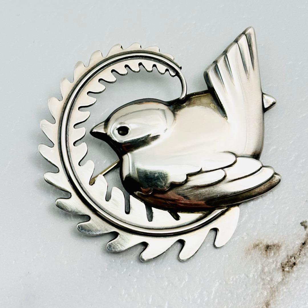 美品 GEORG JENSEN 309 シルバーブローチ バード 鳥 リーフ 葉 - メルカリ
